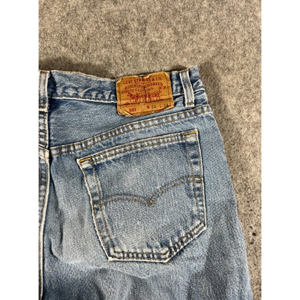VTG 80s Levis 501 Jeans Men 34x34 Blue Light Wash Straight Distressed Streetwear - Picture 3 of 13